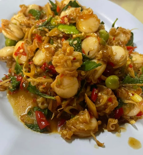 หอยเชลล์ผัดฉ่า ร้านทิวธารา